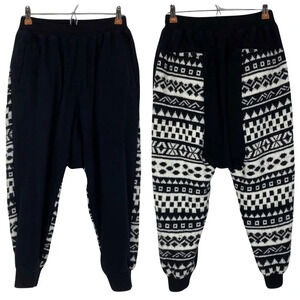 KTZ Harem Pants Mens Small Drop Crotch Track Pants Joggers Tribal Black White